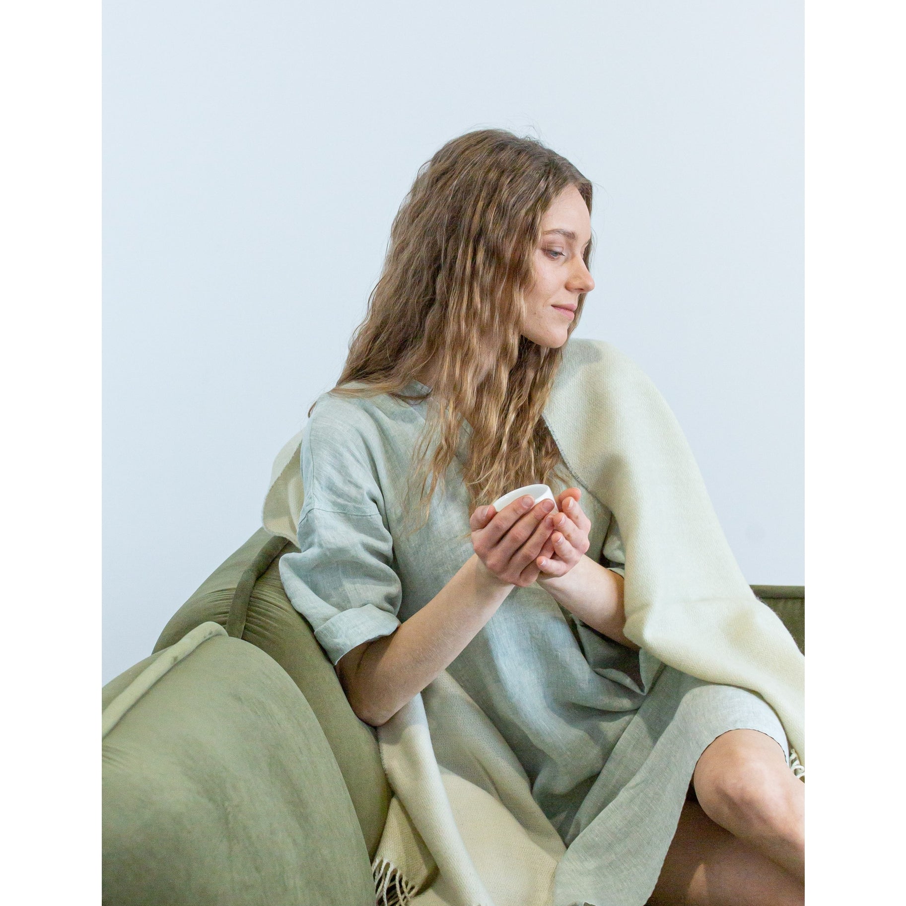 Natural Scandinavian Gotland Wool Throw Blanket - Light Green - Broxle