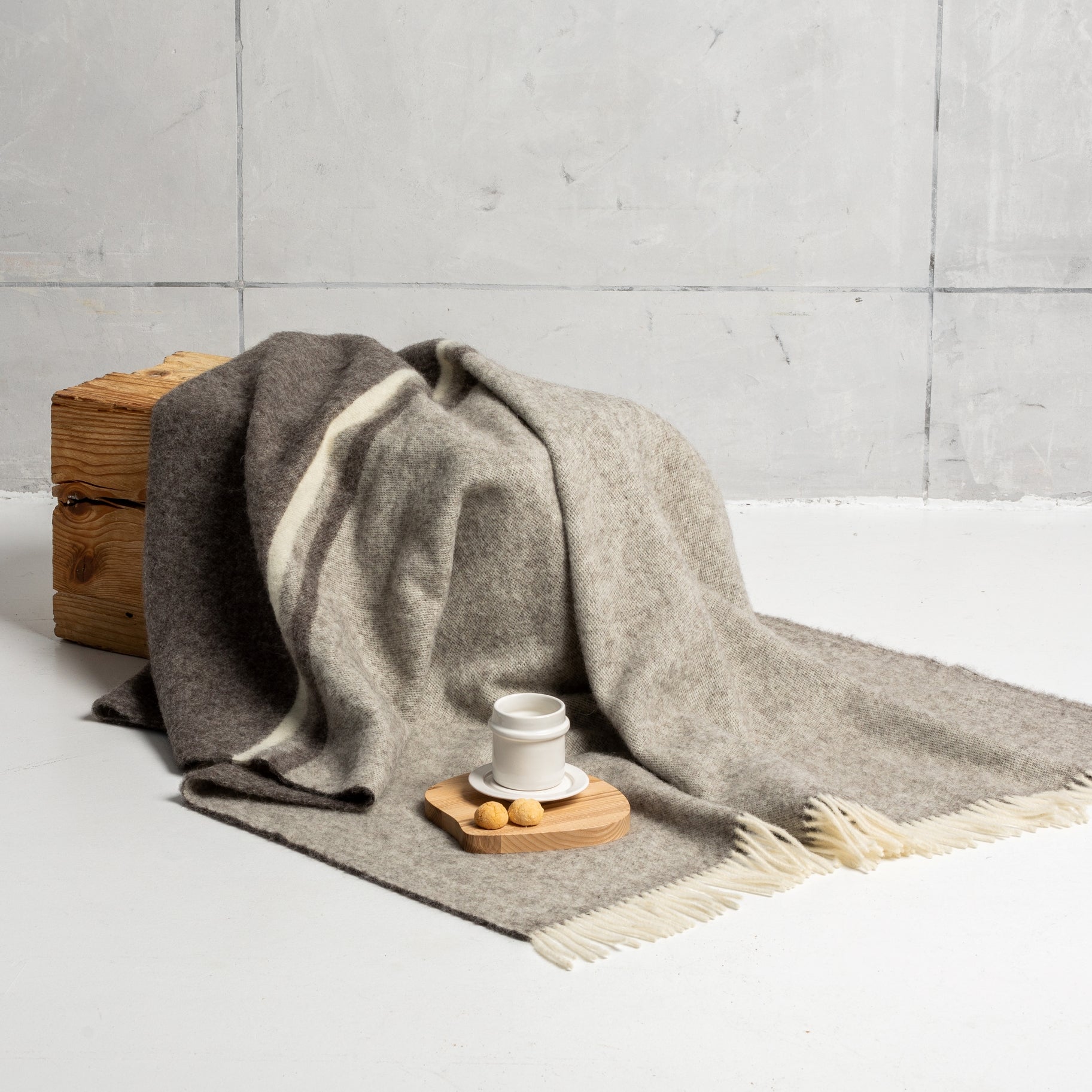Natural Scandinavian Gotland Wool Throw Blanket - Grey and Light Grey - Broxle