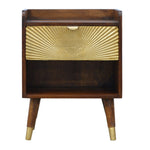 Satura Bedside Table, Solid Chestnut & Gold Brass Inlay - Broxle