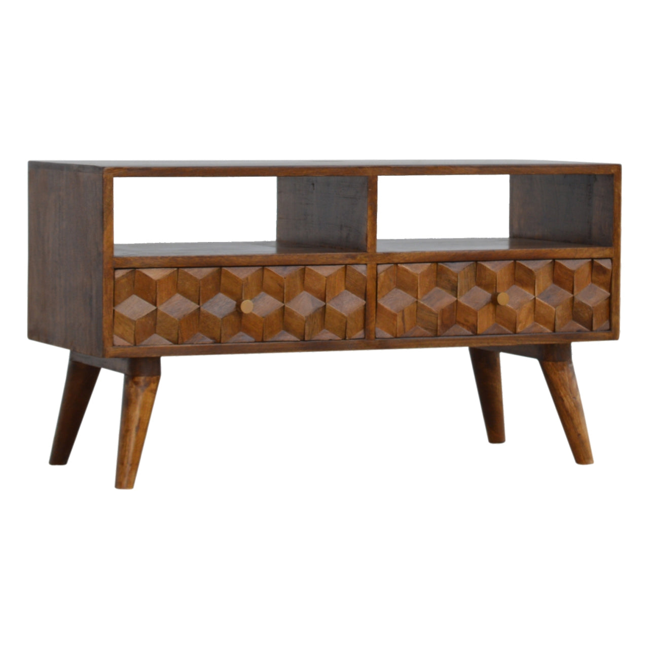 Kenzo TV Unit, Carved Cube Chestnut - Broxle