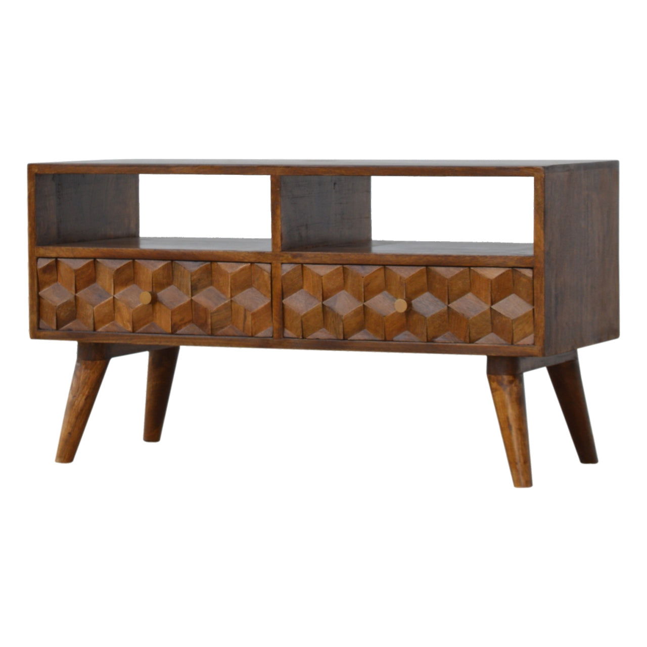 Kenzo TV Unit, Carved Cube Chestnut - Broxle