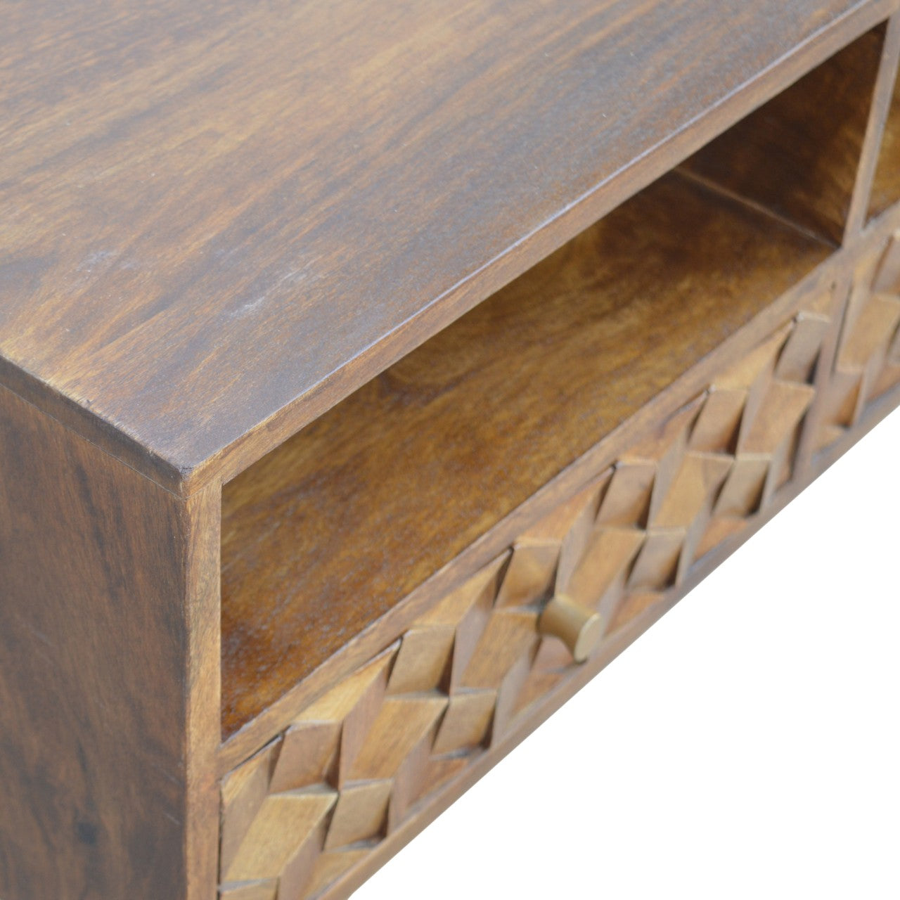 Kenzo TV Unit, Carved Cube Chestnut - Broxle