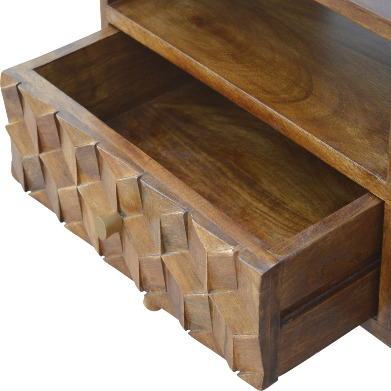 Kenzo TV Unit, Carved Cube Chestnut - Broxle