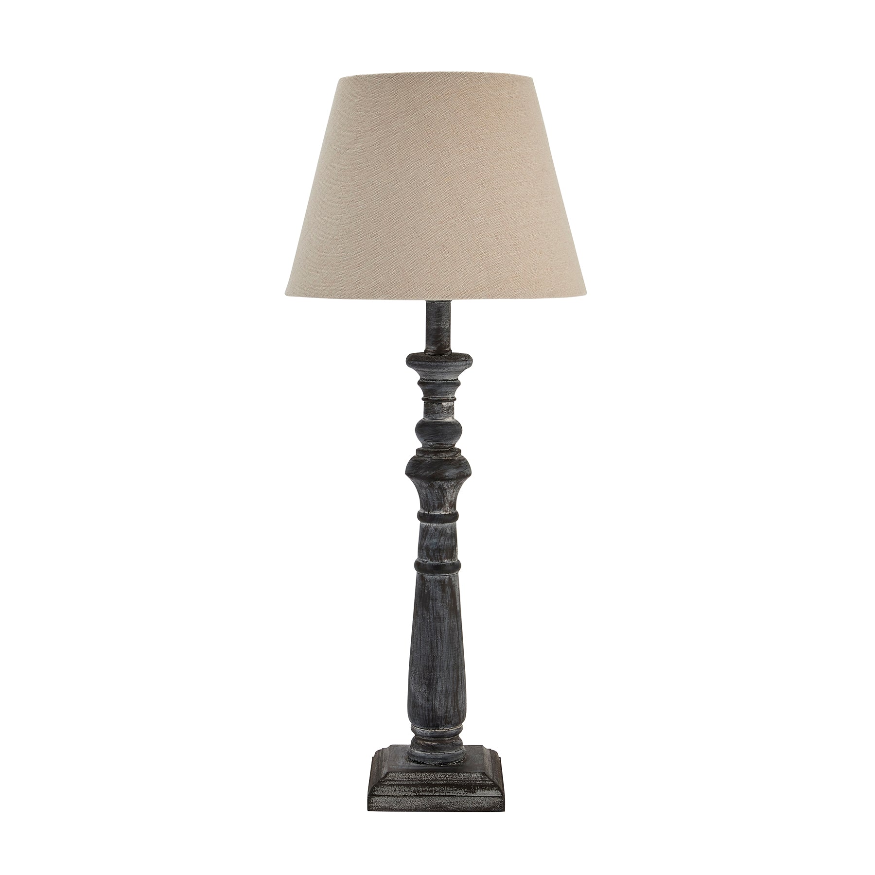 Botero Column Table Lamp, Grey Washed Wood & Linen