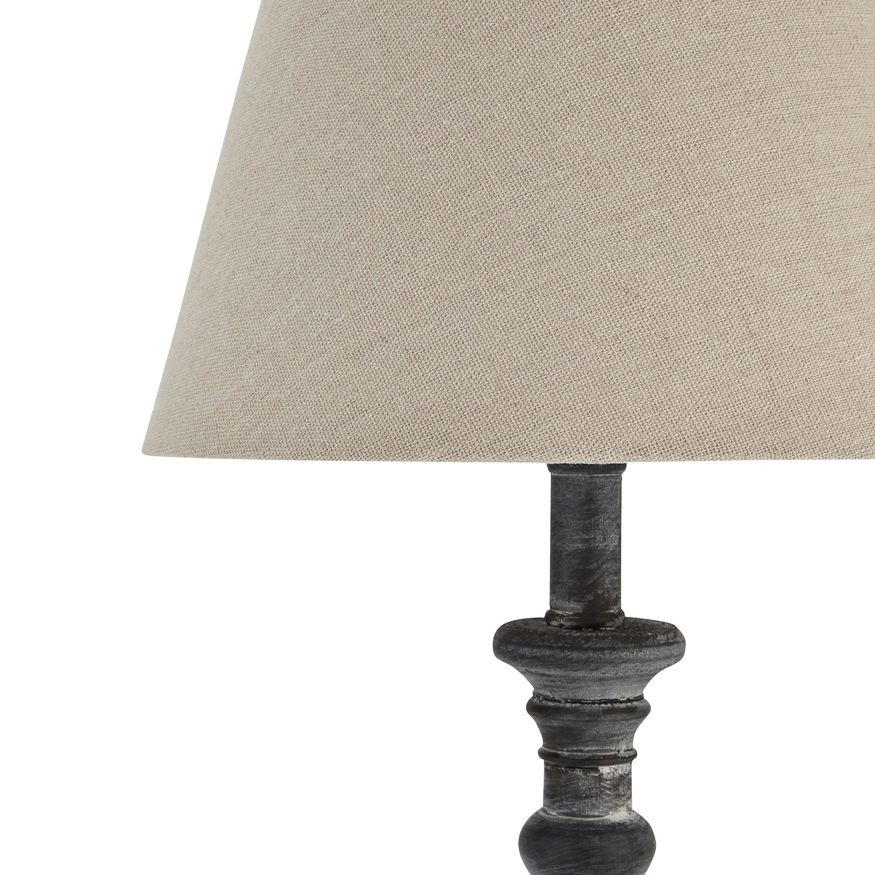 Botero Column Table Lamp, Grey Washed Wood & Linen