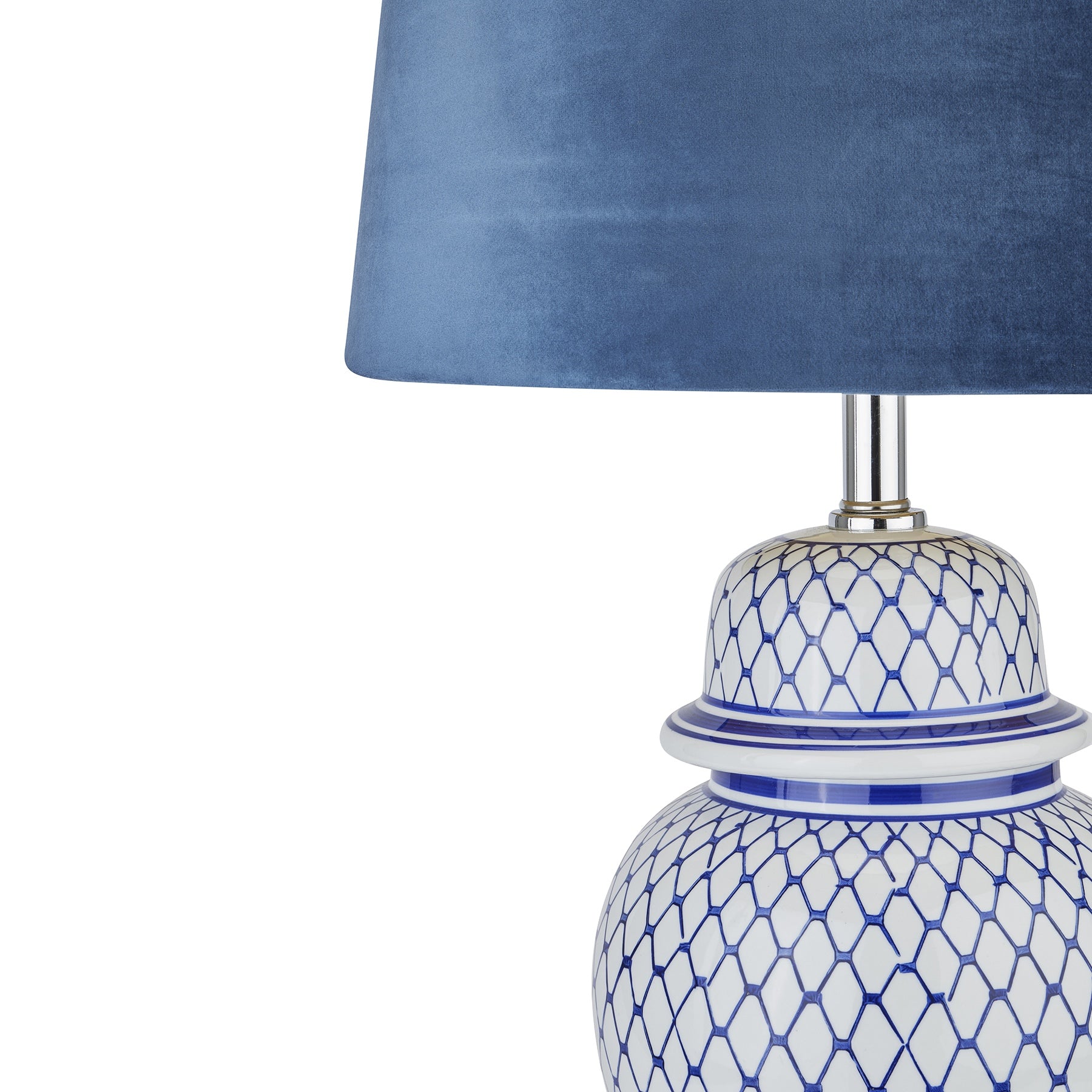 Brielle Table Lamp, Royal Blue & White, Ceramic & Velvet