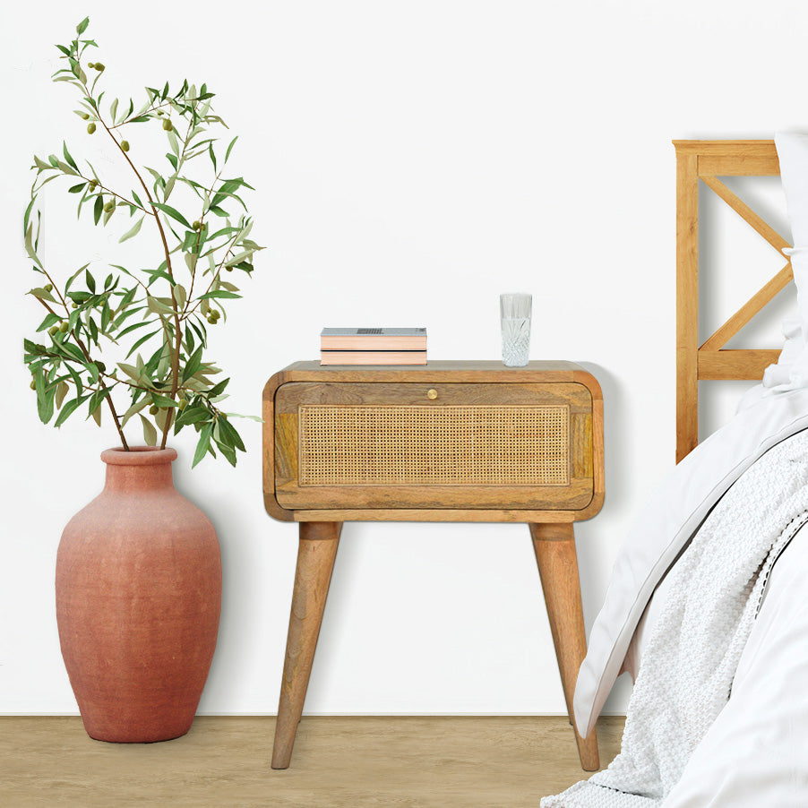 Harlow Bedside Table, Natural Woven Rattan - Broxle