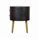 Liana Bedside Table, Rounded Ash Black Mango Wood & Brass - Broxle