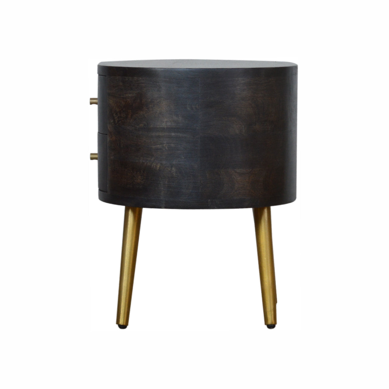 Liana Bedside Table, Rounded Ash Black Mango Wood & Brass - Broxle