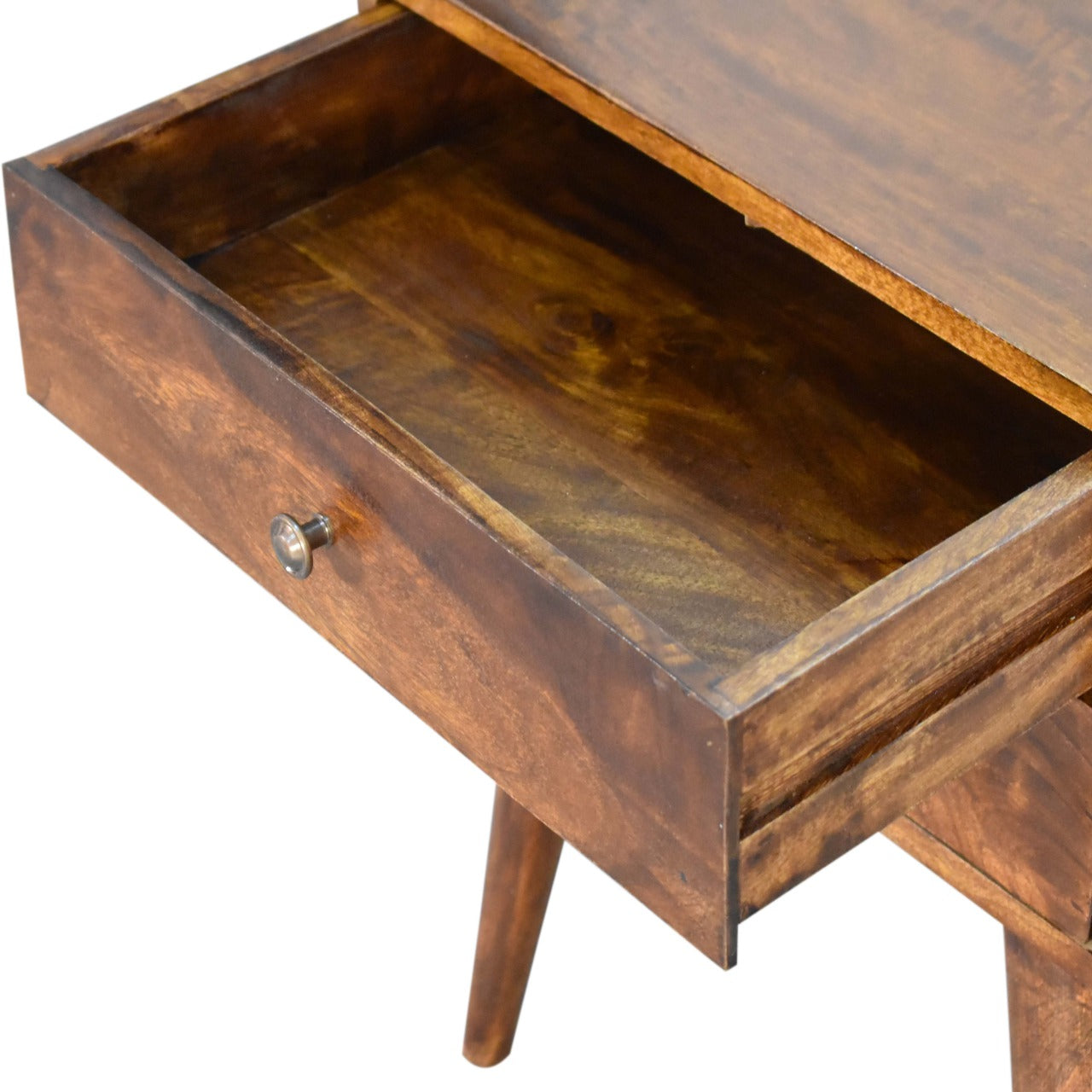 Aldine Bedside Table, Modern Solid Chestnut - Broxle