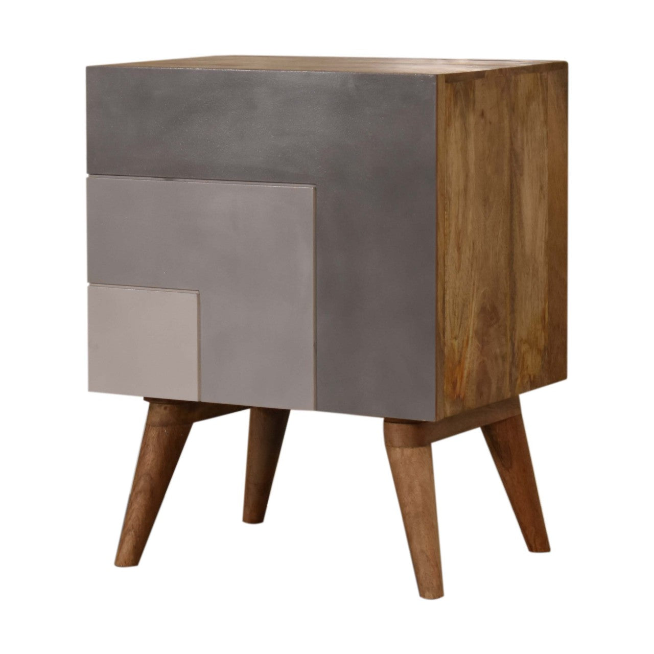 Montcalm Bedside Table, Mango Wood & 3 Shades Grey Painted - Broxle