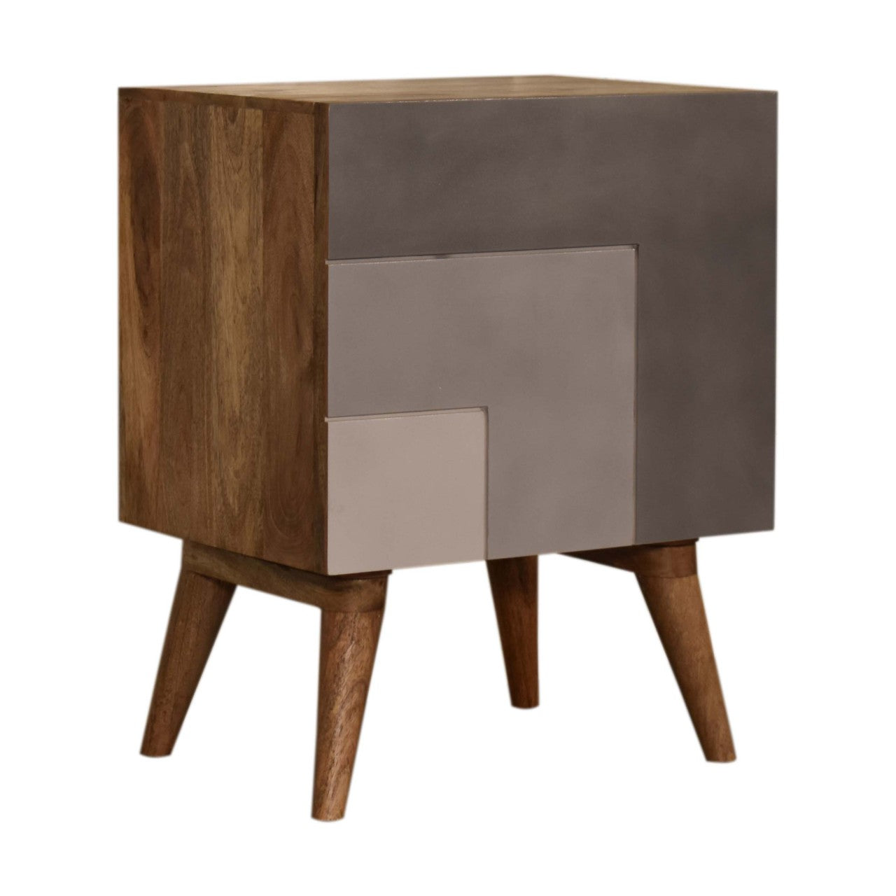 Montcalm Bedside Table, Mango Wood & 3 Shades Grey Painted - Broxle