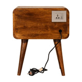 Apsel Bedside Table, Curved Chestnut Wood & Cable Access - Broxle