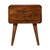Chestnut Solid Wood Curved Bedside Table With Cable Access From Broxle