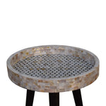 Shell Side Table, Walnut & Shell Inlay Mosaic - Broxle