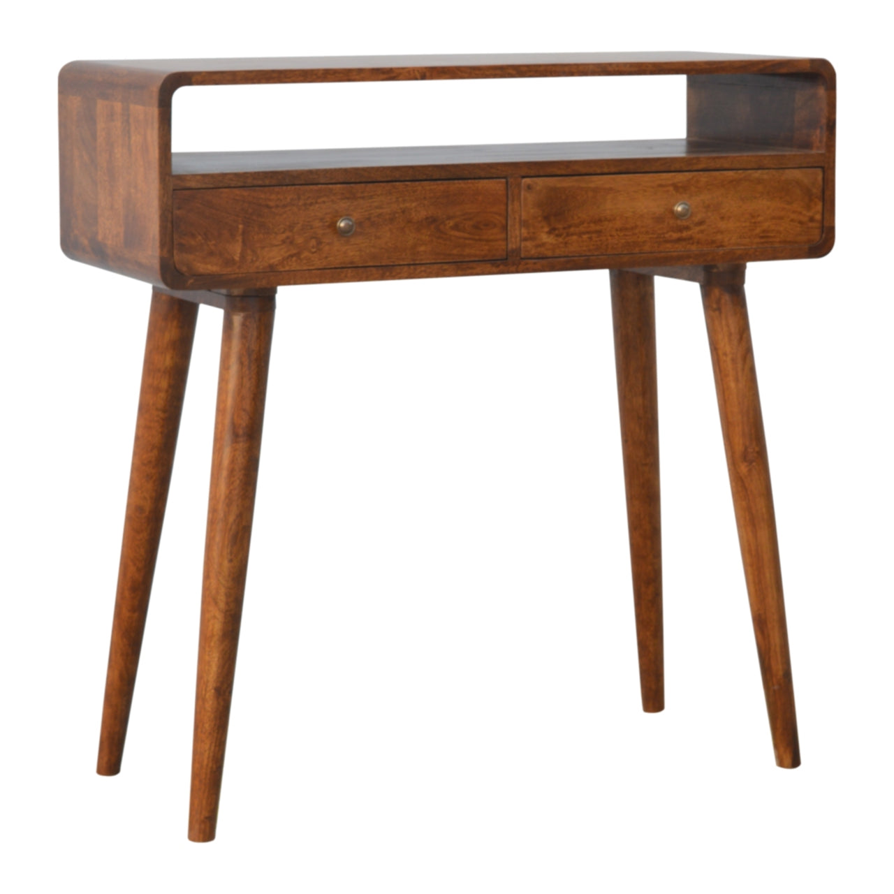 Apsel Console Table, Wooden Curved Chestnut - Broxle