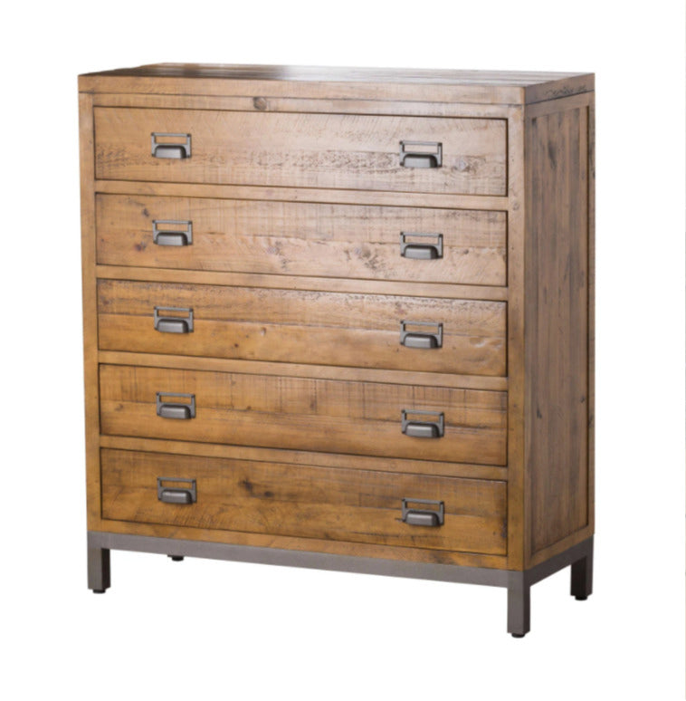 Architect Tall Chest of Drawers, 5 Drawer Pine Chest - Broxle