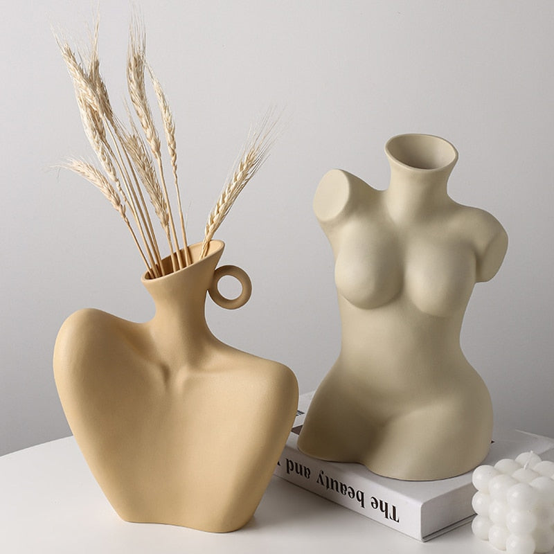 Ludus Sculptured Ceramic Abstract Body Vase - Broxle