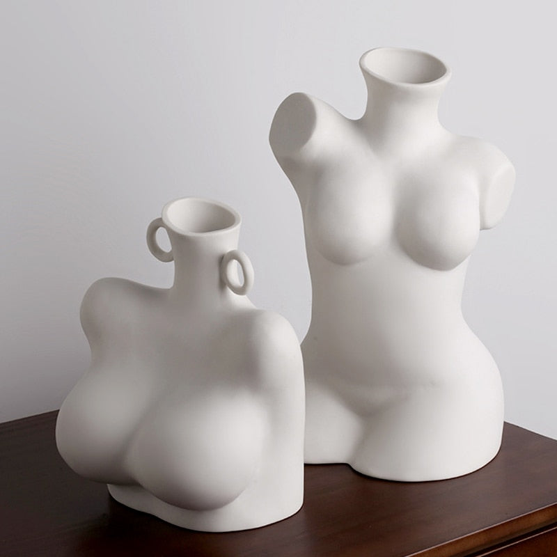 Philautia Sculptured Ceramic Abstract Bust Body Vase - Broxle