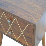 Arne Bedside Table, Chestnut & Geometric Brass Inlay - Broxle
