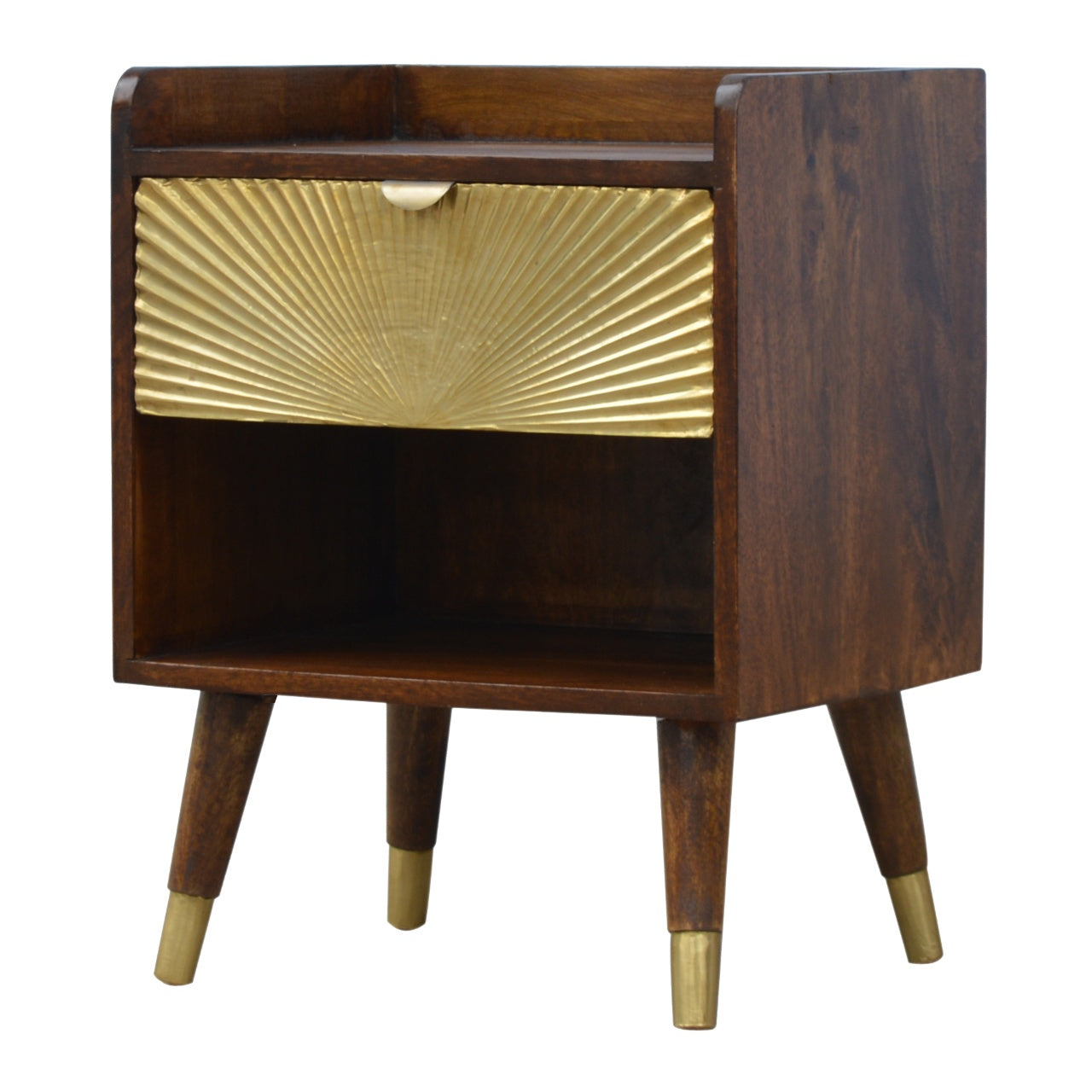 Satura Bedside Table, Solid Chestnut & Gold Brass Inlay - Broxle