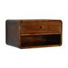 Apsel Wall Mounted Bedside Table, Curved Chestnut & Open Slot - Broxle
