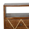 Arne Bedside Table, Petite Chestnut & Geometric Brass Inlay - Broxle